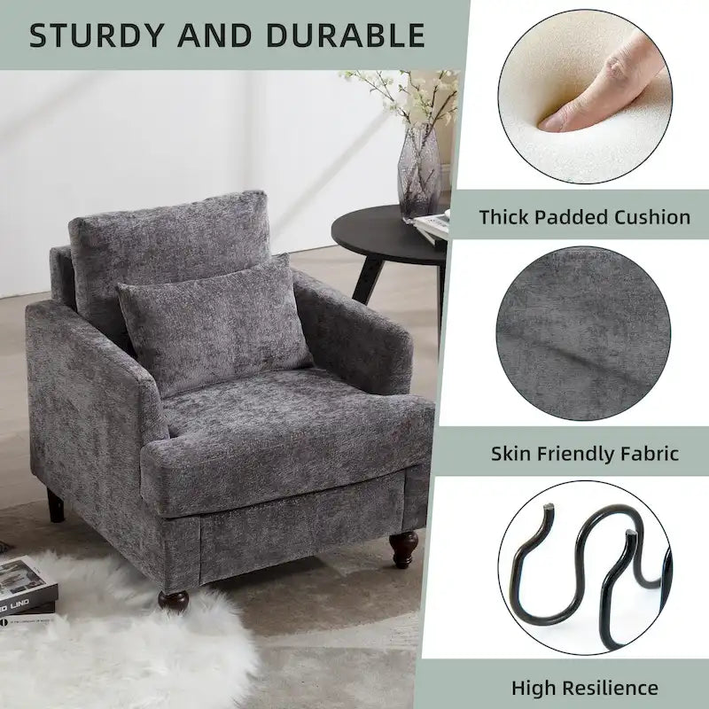 HOMEFUN Chenille Upholstered Mid Century Modern Wood Frame Armchair for Living Room