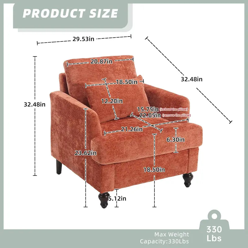 HOMEFUN Chenille Upholstered Mid Century Modern Wood Frame Armchair for Living Room