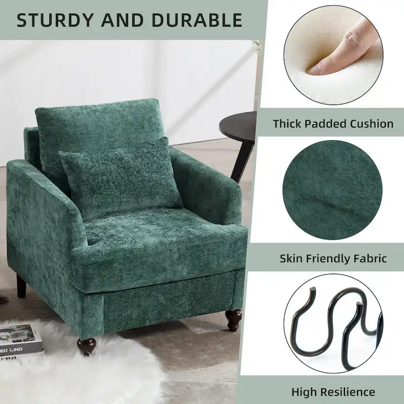 HOMEFUN Chenille Upholstered Mid Century Modern Wood Frame Armchair for Living Room