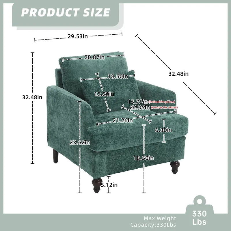 HOMEFUN Chenille Upholstered Mid Century Modern Wood Frame Armchair for Living Room
