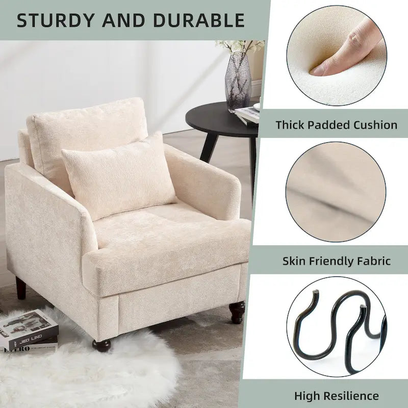 HOMEFUN Chenille Upholstered Mid Century Modern Wood Frame Armchair for Living Room