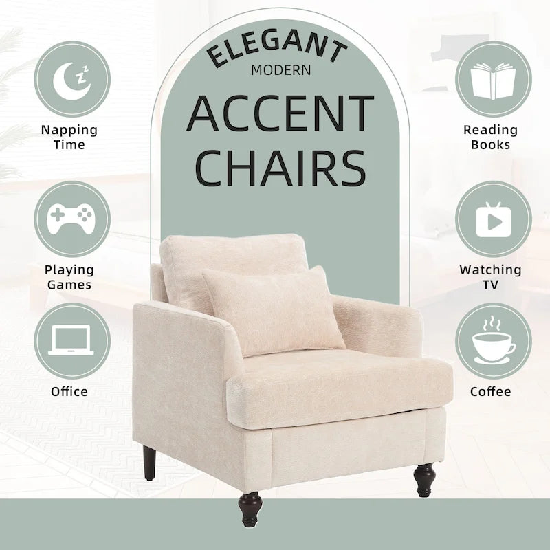 HOMEFUN Chenille Upholstered Mid Century Modern Wood Frame Armchair for Living Room
