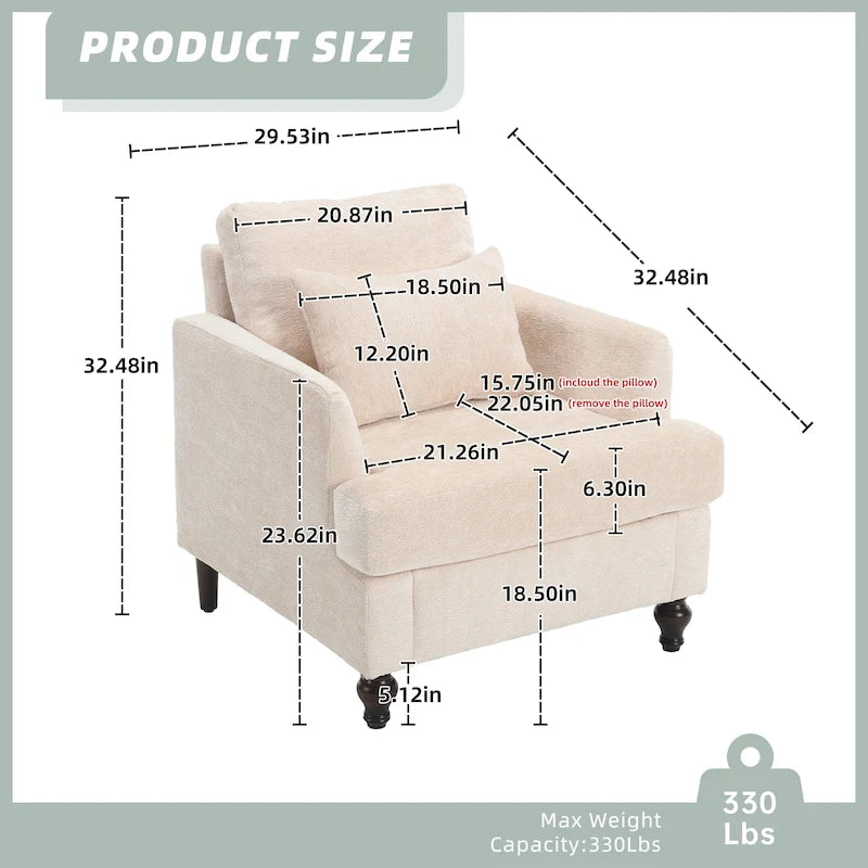 HOMEFUN Chenille Upholstered Mid Century Modern Wood Frame Armchair for Living Room