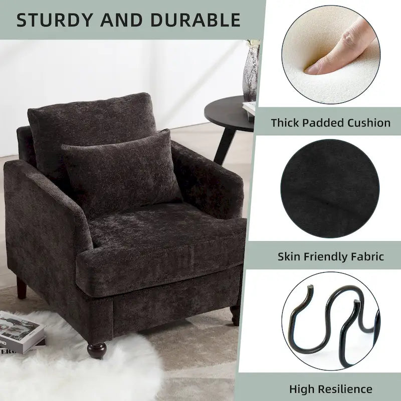 HOMEFUN Chenille Upholstered Mid Century Modern Wood Frame Armchair for Living Room