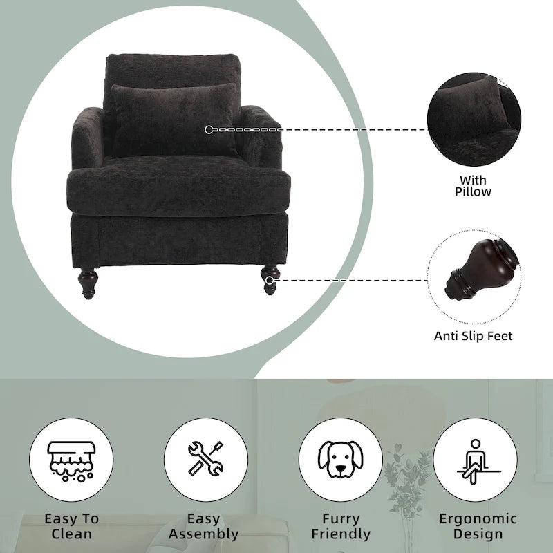 HOMEFUN Chenille Upholstered Mid Century Modern Wood Frame Armchair for Living Room