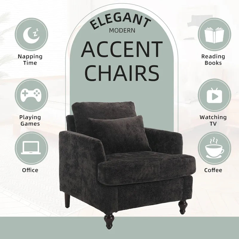 HOMEFUN Chenille Upholstered Mid Century Modern Wood Frame Armchair for Living Room