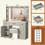 43.3 Wide Makeup Vanity Dressing Table with Adjustable Lighted Mirror and Stool, Power Outlet