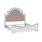 Set letto imbottito, comò e specchio, e comodino Magnolia Manor