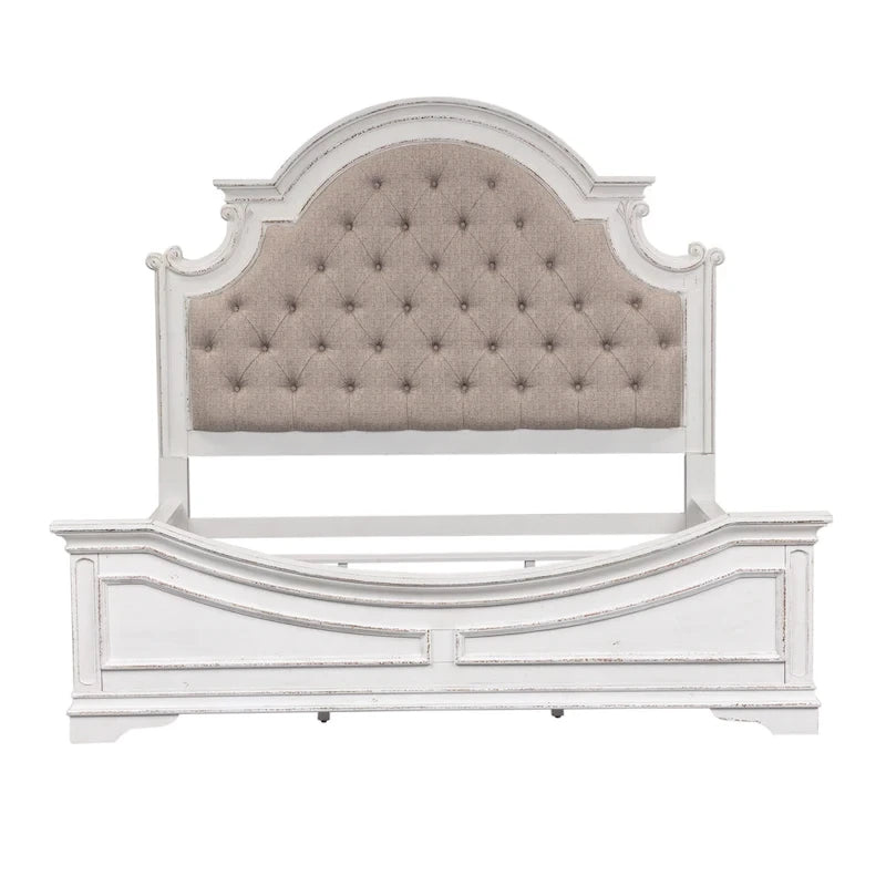 Set letto imbottito, comò e specchio, e comodino Magnolia Manor