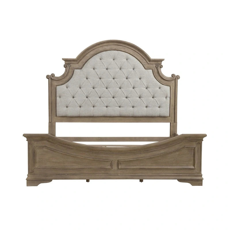 Set letto imbottito, comò e specchio, e comodino Magnolia Manor