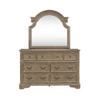 Set letto imbottito, comò e specchio, e comodino Magnolia Manor