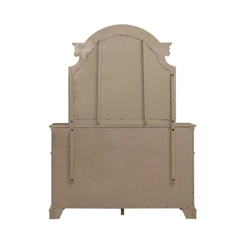 Set letto imbottito, comò e specchio, e comodino Magnolia Manor