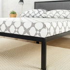 Priage by Zinus Black Steel Platform Bedframe w/ Grey Fabric Headboard