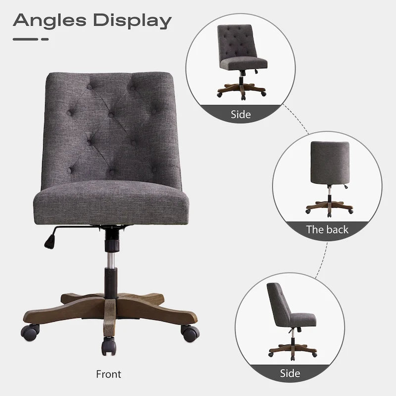 Home Computer Office Chair with Wheels Adjustable Height, Linen Fabric Upholstered Chair Swivel