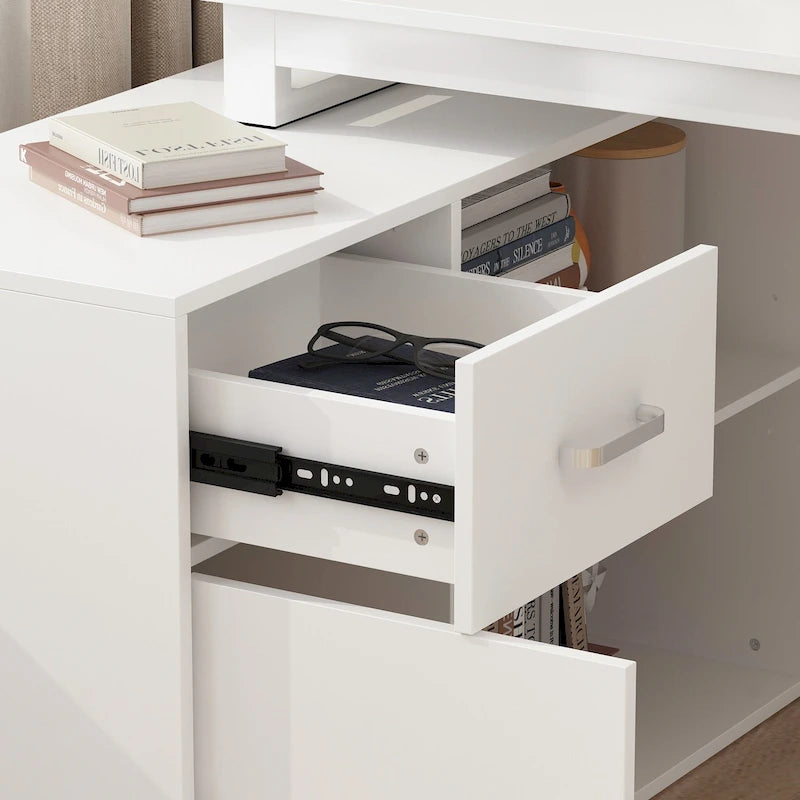 White Reversible L Shape Desk Rotating Desk Working Desk Computer