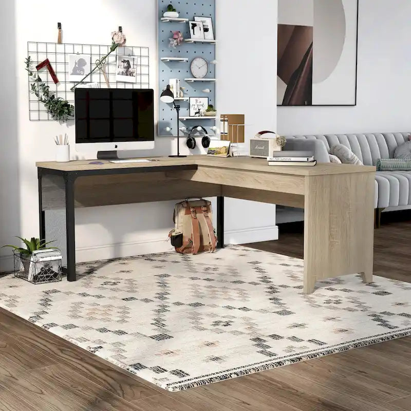 DH BASIC Industrial Natural Oak 65-inch Metal L-Shaped Standing Desk by Denhour