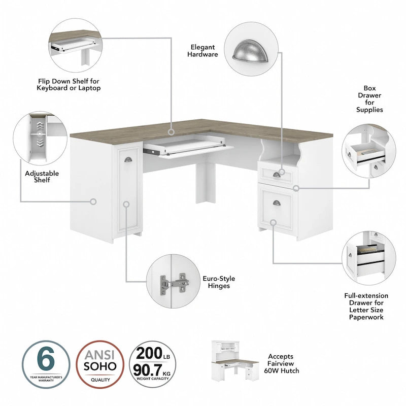 Fairview 60W L Shaped Desk with Hutch by Bush Furniture