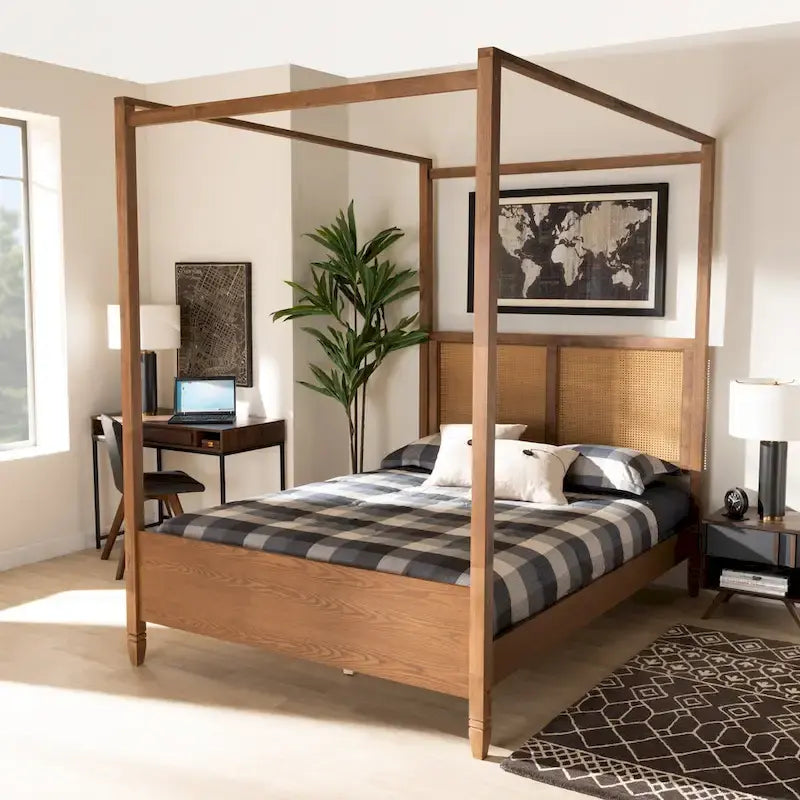 Malia Modern and Contemporary Synthetic Rattan Canopy Bed