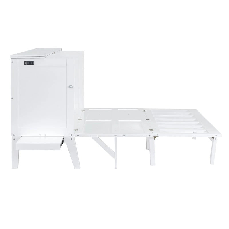 Queen Size Murphy Bed Chest with Desk, USB Port,Removable Shelves on Each Side