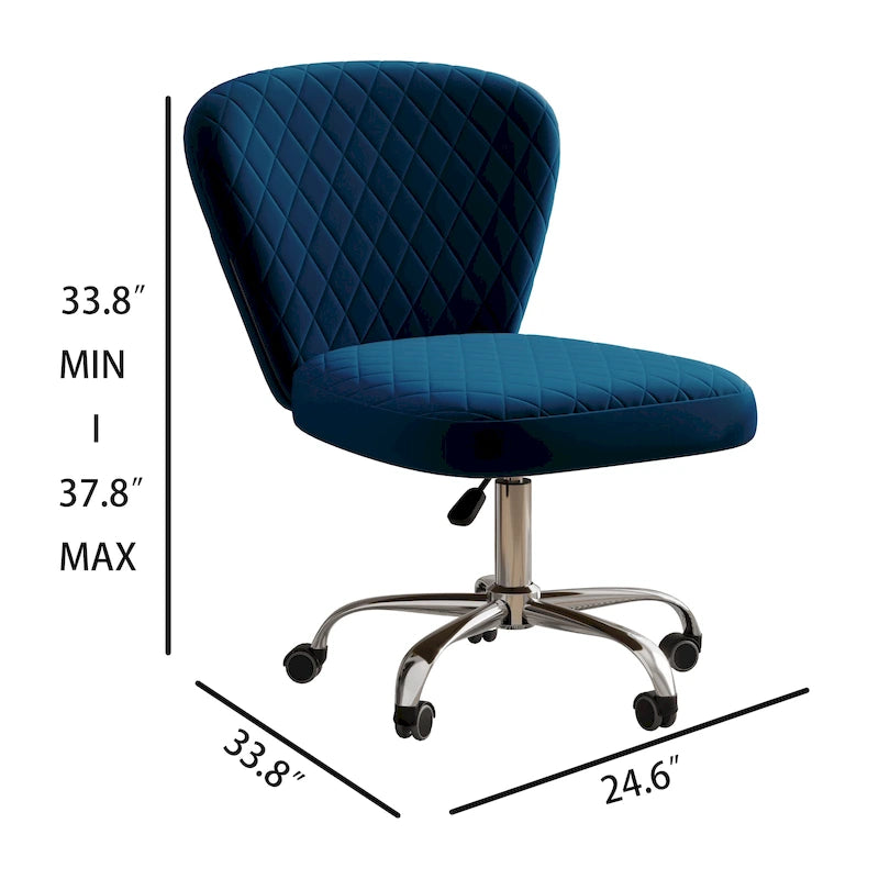 Corvus Velvet Armless Adjustable Swivel Home Office Chair