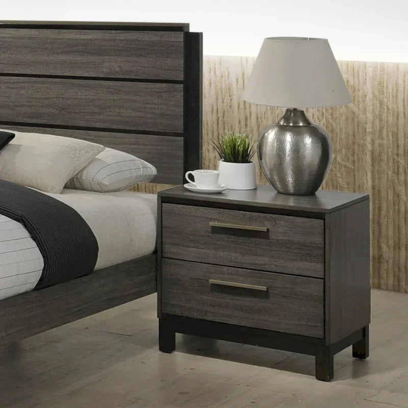 Roundhill Furniture Ioana Antique Grey Finish 3-Piece Wood Bed Room Set, Panel Bed and Two Nightstands