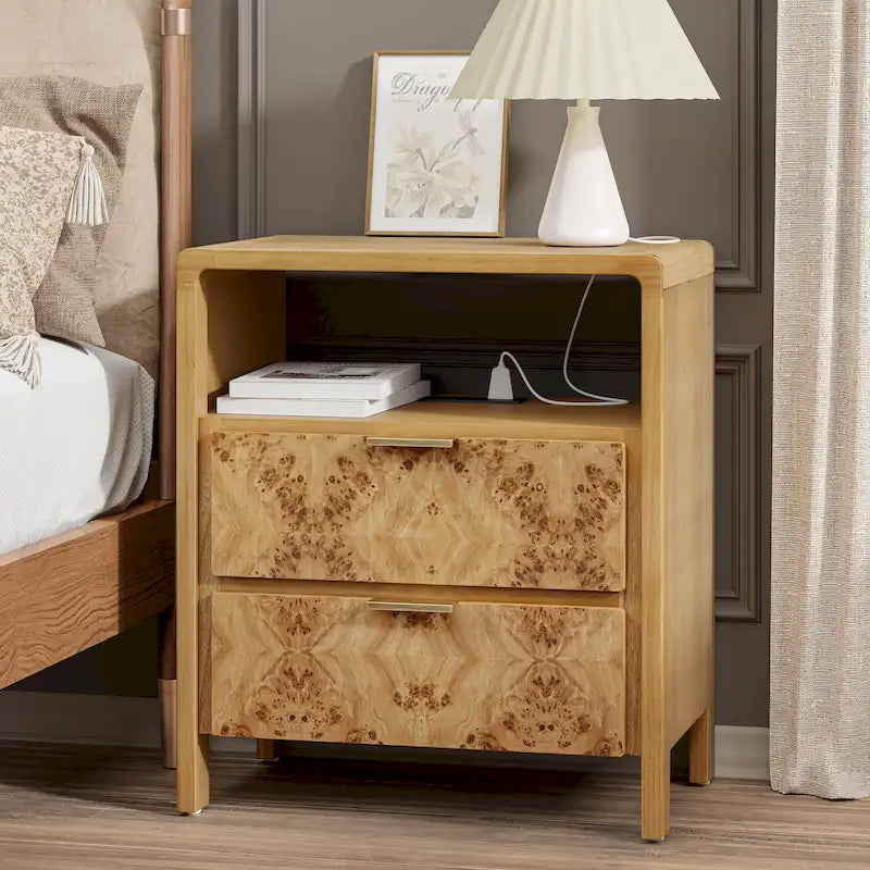 COZAYH Fully-Assembled Farmhouse Nightstand, Rustic Distressed Wood Retro Accent Dresser, Chest of Drawers,Boho