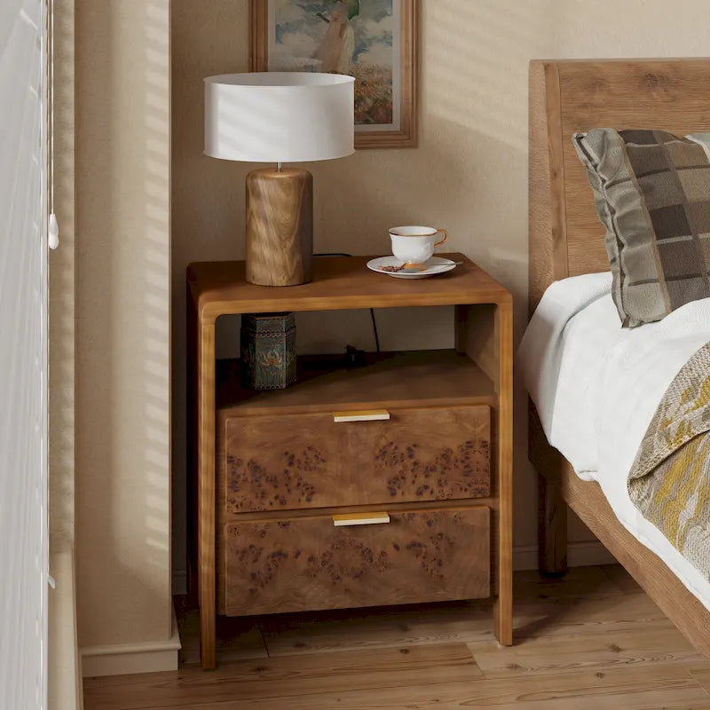 COZAYH Fully-Assembled Farmhouse Nightstand, Rustic Distressed Wood Retro Accent Dresser, Chest of Drawers,Boho