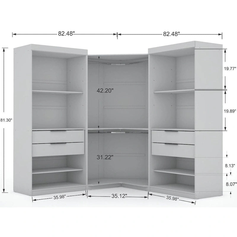Mulberry 2.0 Semi Open 3 Sectional Modern 4 Drawer Wardrobe Corner Closet Set of 3