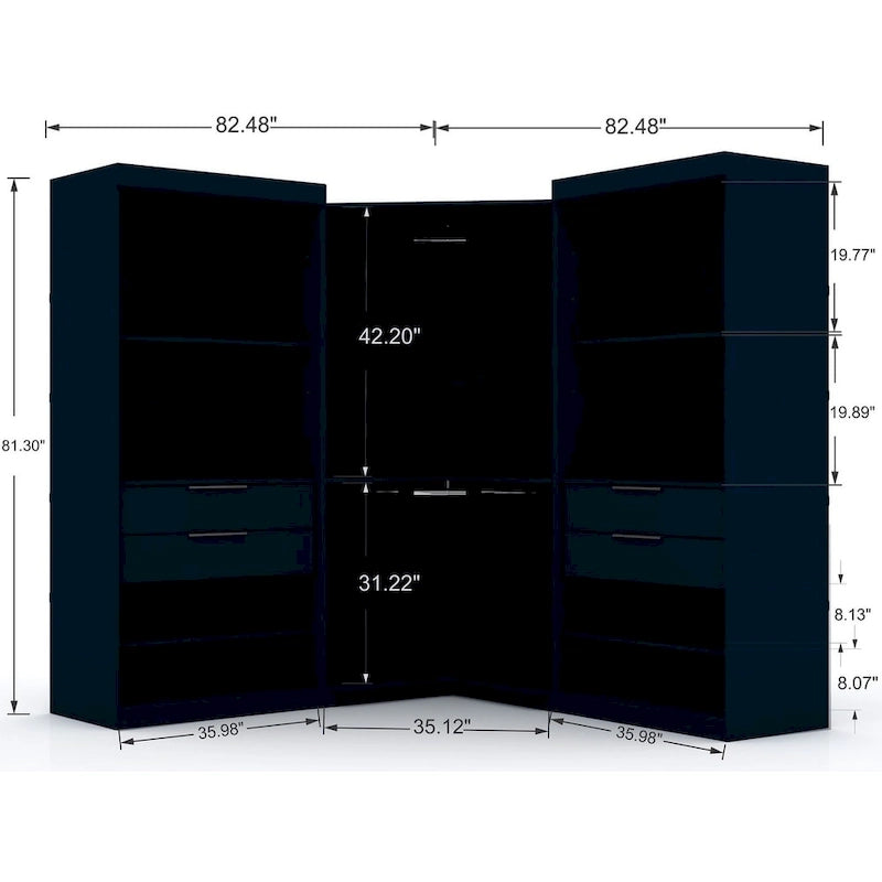Mulberry 2.0 Semi Open 3 Sectional Modern 4 Drawer Wardrobe Corner Closet Set of 3