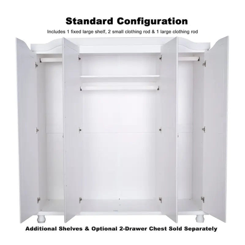 Palace Imports 100% Solid Wood Kyle 4-Door Wardrobe Armoire with Solid Wood or Mirrored Doors