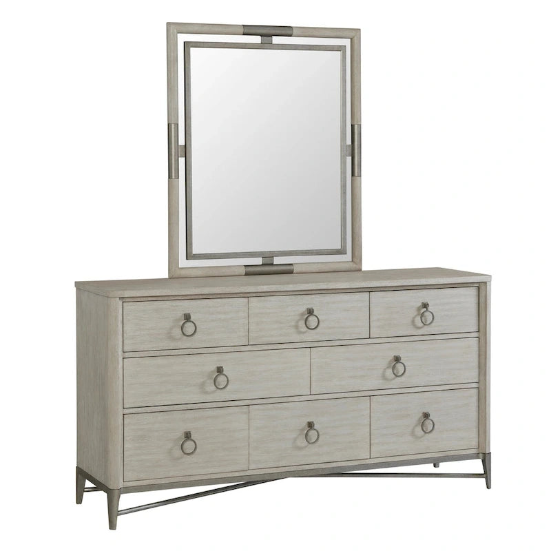 Roundhill Furniture Mantalia Solid Wood Bedroom Set with Metal Frame, Bed, Dresser, Mirror, 2 Nightstands, and Chest, Champagne