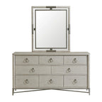 Roundhill Furniture Mantalia Solid Wood Bedroom Set with Metal Frame, Bed, Dresser, Mirror, 2 Nightstands, and Chest, Champagne