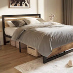 Bed Frame Platform with Headboard, No Box Spring Needed, Load Up to 700Lbs, Rustic Brown