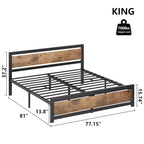 Bed Frame Platform with Headboard, No Box Spring Needed, Load Up to 700Lbs, Rustic Brown