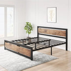 Bed Frame Platform with Headboard, No Box Spring Needed, Load Up to 700Lbs, Rustic Brown