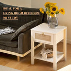 SICOTAS Farmhouse 1-Drawer Rattan Nightstand Set of 2