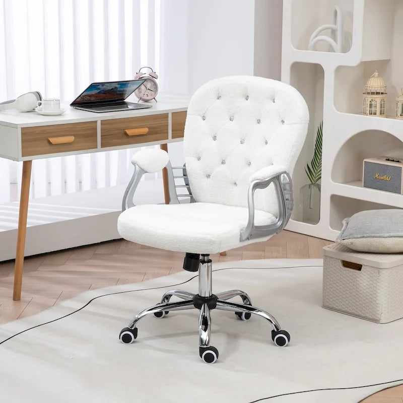 Vinsetto Vanity Middle Back Office Chair Tufted Backrest Swivel Rolling Wheels Task Chair with Height Adjustable Armrests
