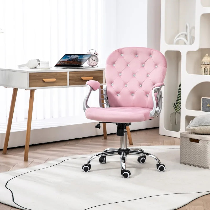 Vinsetto Vanity Middle Back Office Chair Tufted Backrest Swivel Rolling Wheels Task Chair with Height Adjustable Armrests