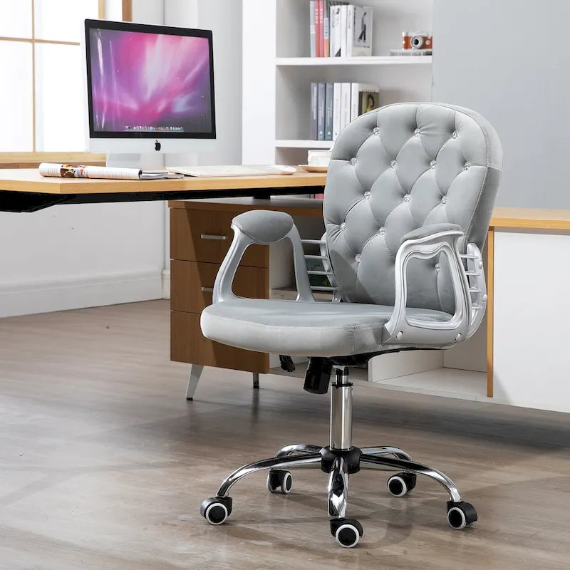 Vinsetto Vanity Middle Back Office Chair Tufted Backrest Swivel Rolling Wheels Task Chair with Height Adjustable Armrests