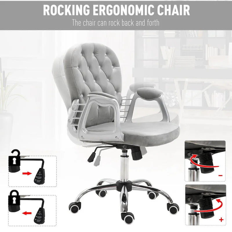 Vinsetto Vanity Middle Back Office Chair Tufted Backrest Swivel Rolling Wheels Task Chair with Height Adjustable Armrests