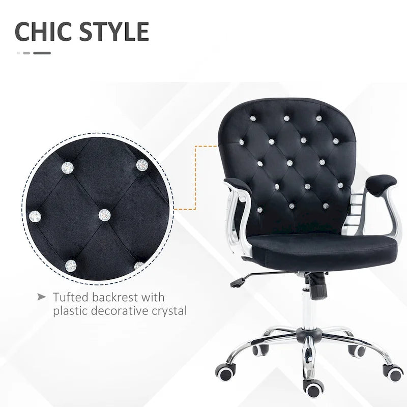 Vinsetto Vanity Middle Back Office Chair Tufted Backrest Swivel Rolling Wheels Task Chair with Height Adjustable Armrests