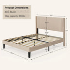 Queen/ Full Vertical Channels Upholstered Bed with Wingback Headboard