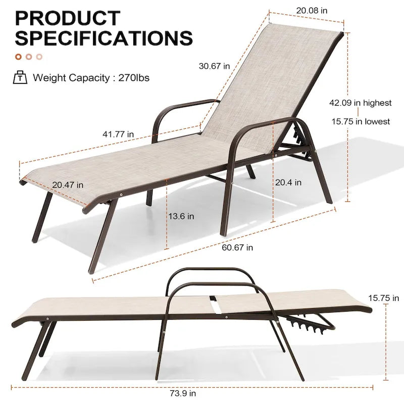 Crestlive Products Outdoor Patio Adjustable Chaise Lounge Chairs Set