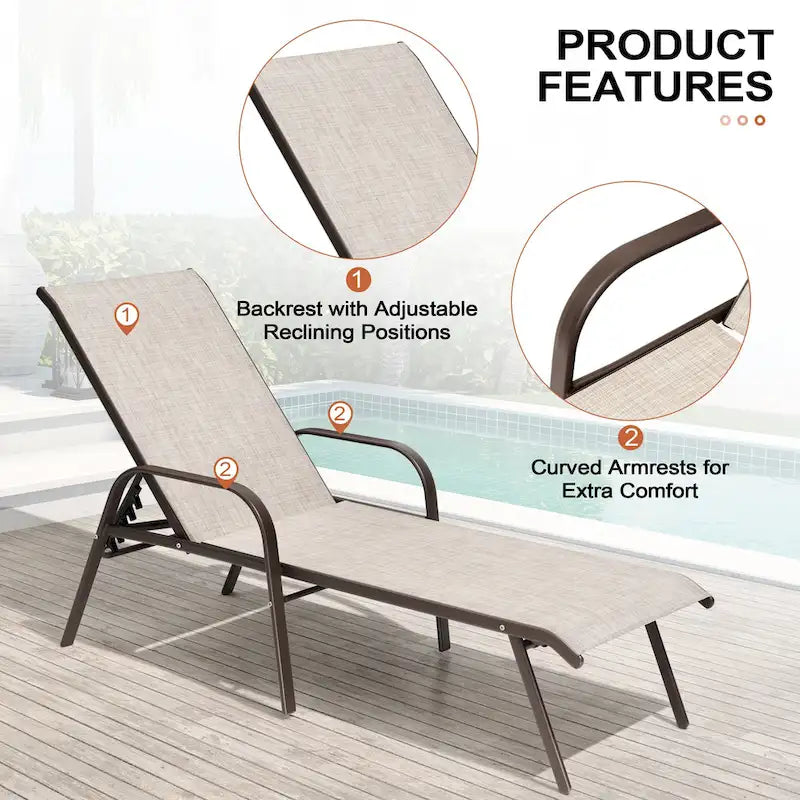 Crestlive Products Outdoor Patio Adjustable Chaise Lounge Chairs Set