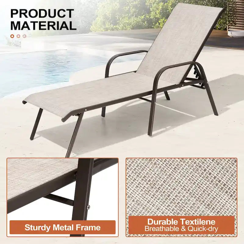 Crestlive Products Outdoor Patio Adjustable Chaise Lounge Chairs Set