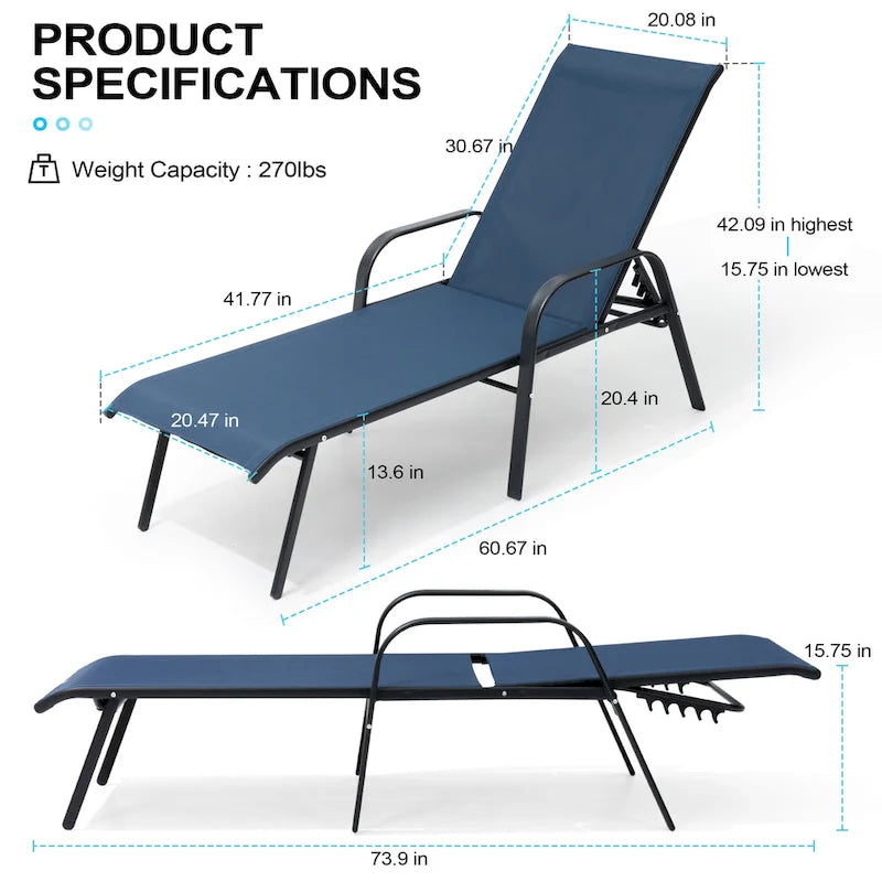 Crestlive Products Outdoor Patio Adjustable Chaise Lounge Chairs Set