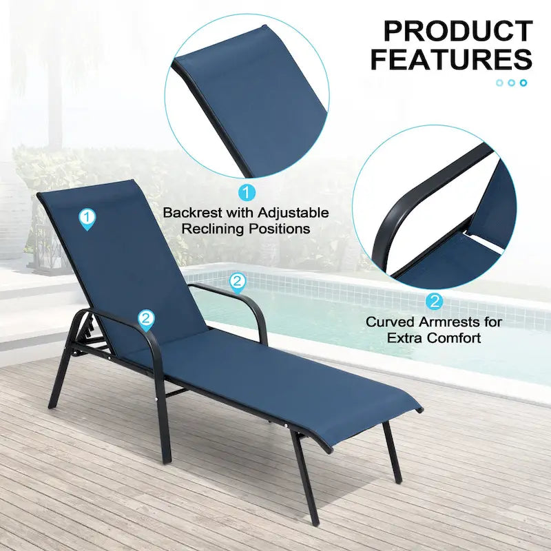 Crestlive Products Outdoor Patio Adjustable Chaise Lounge Chairs Set