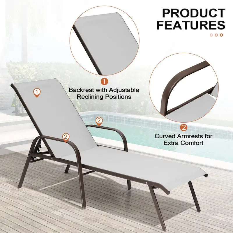 Crestlive Products Outdoor Patio Adjustable Chaise Lounge Chairs Set