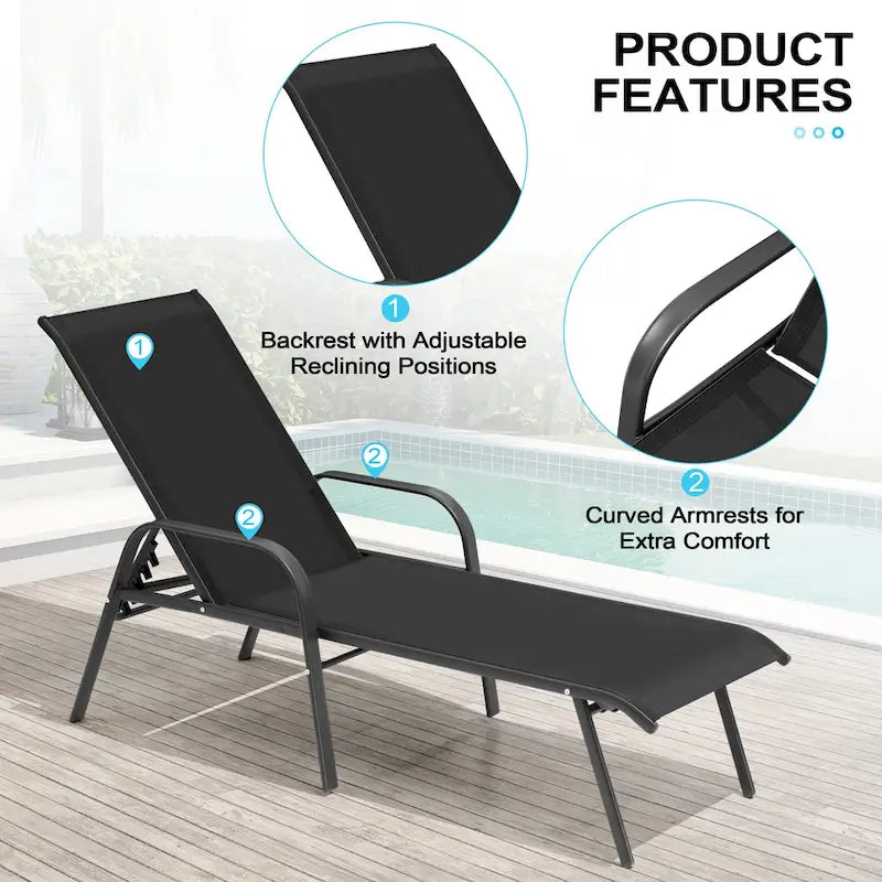 Crestlive Products Outdoor Patio Adjustable Chaise Lounge Chairs Set