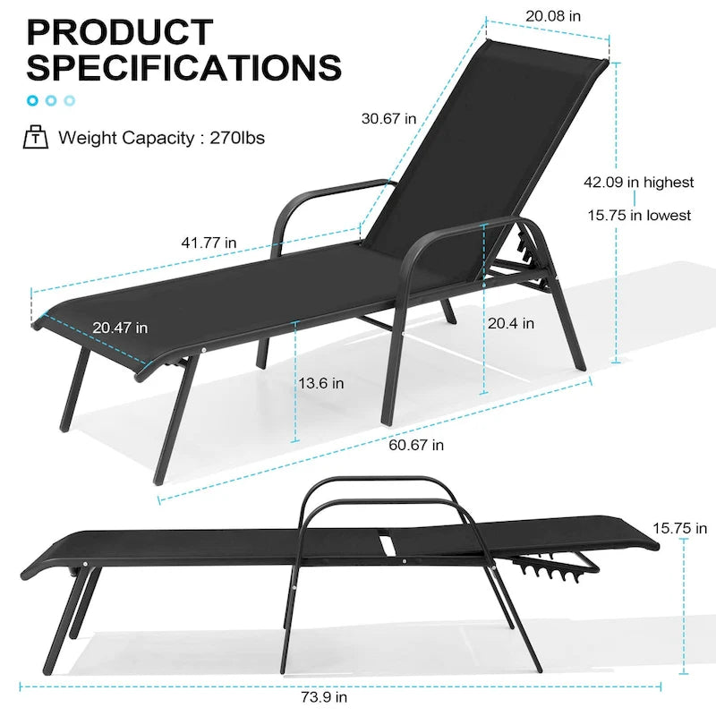 Crestlive Products Outdoor Patio Adjustable Chaise Lounge Chairs Set